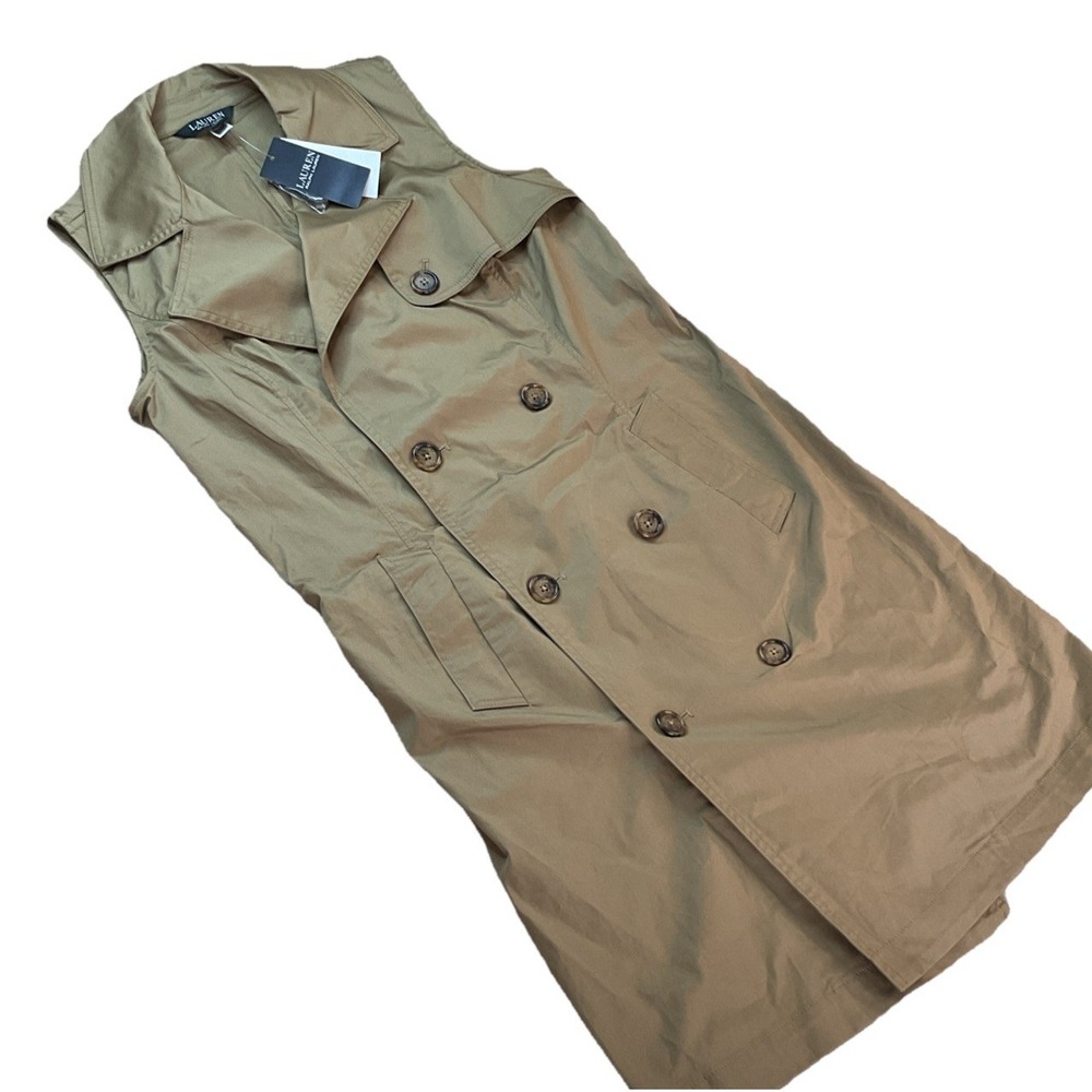 Lauren Ralph Lauren Dress Tan Micro-Sanded Twill Double Breasted Coat Sz 6 NWT